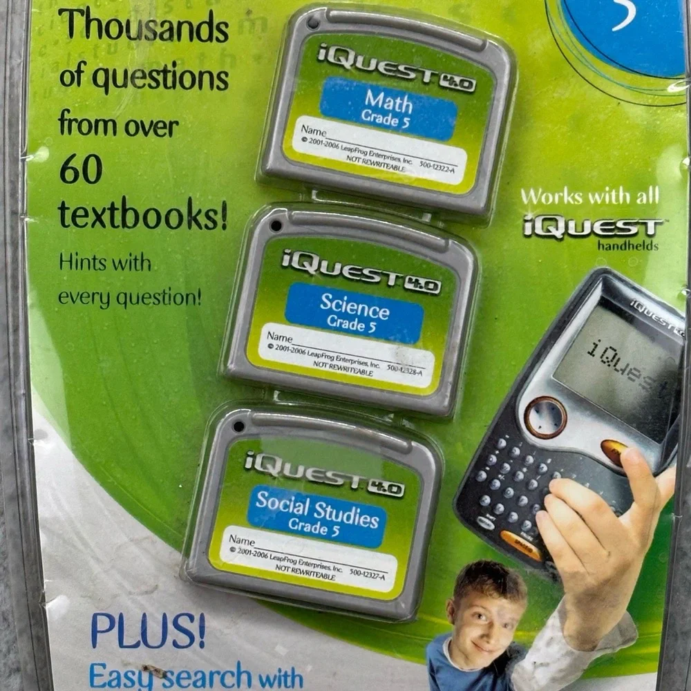 NIP LeapFrog iQuest 4.0 Set of 3 Math‎ Science Social Studies Grade 5 Cartridges